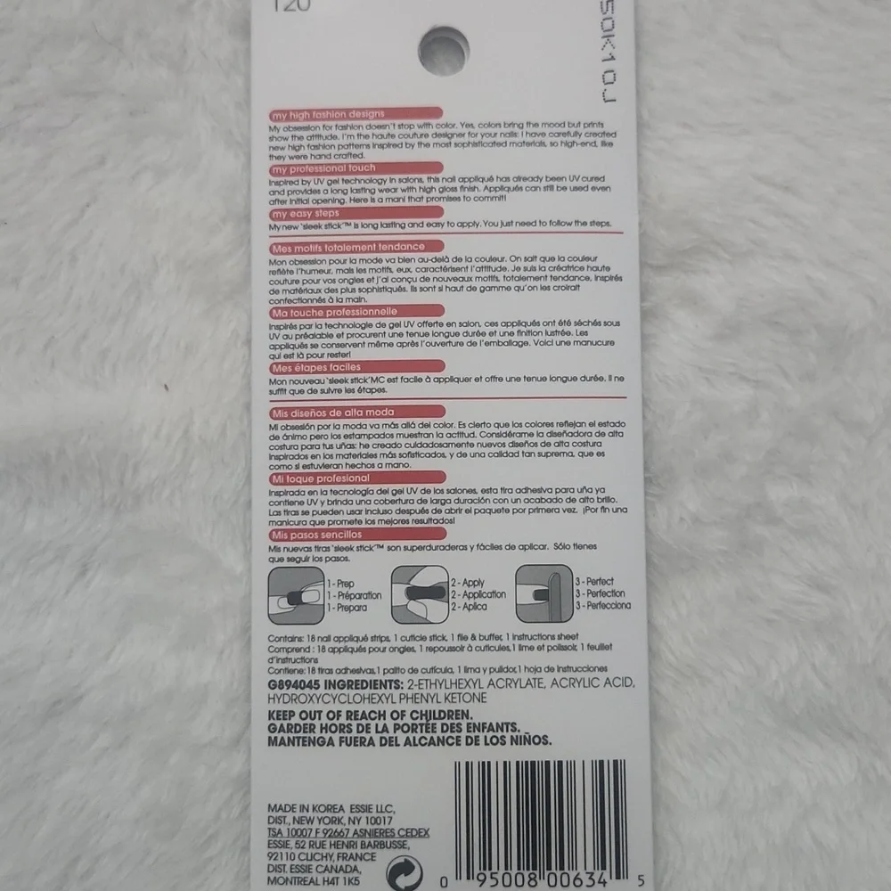 Essie 18 strip nail wrap sleek strip UV cured comes with file and cuticle‎ stick